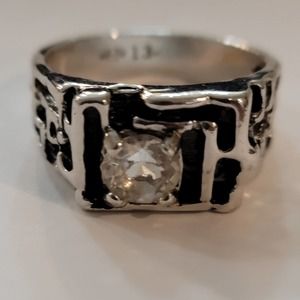 Vintage (1960's) Uncas mens ring, silver w stone